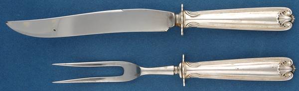 Benjamin Franklin (Sterling, 1904, T-Lion, No Mono) 2 Piece Small Carving Set W/ Sterling Guard