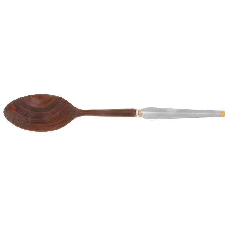 Black Tie (Stainless, Gold Accent) Salad Serving Spoon with Wooden Bowl HC