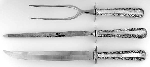 Candlelight (Sterling, 1934, No Monos) 3pc Large Roast Carving Set-Stnl w/Sterling Guard