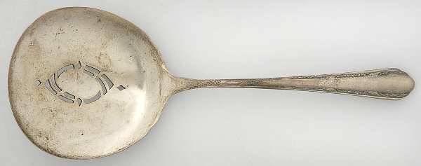 Chased Diana (Sterling, 1928, No Monos) Solid Bon Bon Spoon with Pierced Bowl