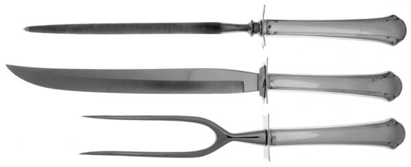 Chippendale (Sterling, 1937) Carving Set-3 Pc Lg Stn Bl Roast-Sterling Guard