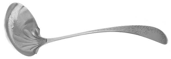 Engraved (Silverplate, 1905) Soup Ladle, Bright Cut Solid Piece