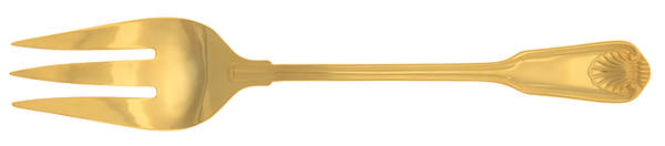 English Shell (Gold Electroplate, 1988) Large Solid Cold Meat Serving Fork