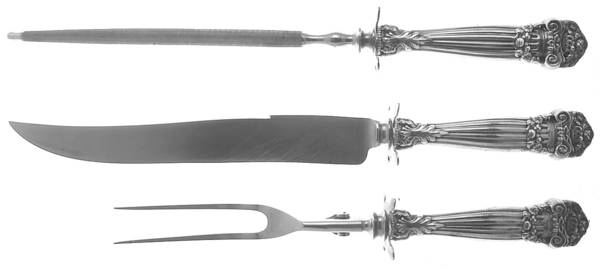 Georgian (Sterling, 1898, Old) Small Steak 3-Piece Carving Set w/Stainless Blade