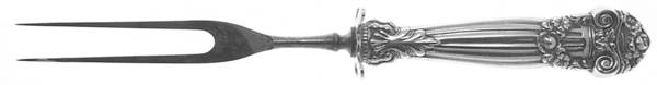 Georgian (Sterling, 1898, Old) Small Steak Carving Fork with Stainless Prongs