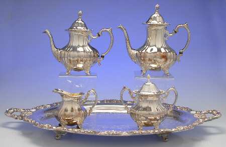 Grand Duchess (Silverplate, Hollowware) 5pc Tea Set-(W/26" Ftd Waiter)