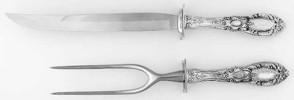 King Richard (Sterling, 1932, No Monos) 2pc Large Roast Carving Set-Stnl w/Sterling Guard