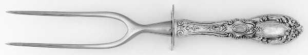 King Richard (Sterling, 1932, No Monos) Lg Carving Roast Fork Stnl Prong w/Sterling Guard