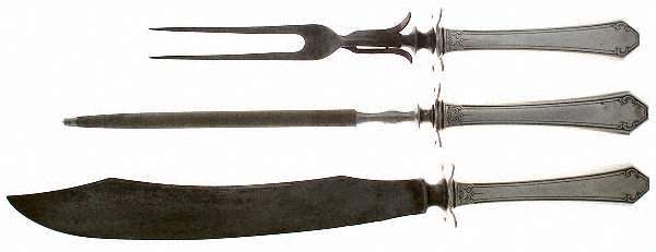 Lady Mary (Sterling, 1917, No Monograms) Large 3-Piece Roast Carving Set w/ Stainless Blade