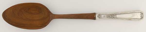 Louis XIV (Sterling, 1924, No Monograms) Salad Serving Spoon with Wooden Bowl