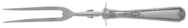 Louis XIV (Sterling, 1924, No Monograms) Lg Carving/Roast Fork-Stn Prong w/Sterling Guard