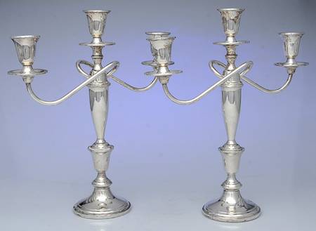 Sterling Hollowware Pair of Weighted 3 Light Candelabra