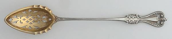 Old Colonial (Sterling, 1895, No Monograms) Pierced Bowl Short Handle Olive Spoon