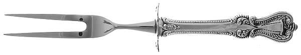 Old Colonial (Sterling, 1895, No Monograms) Large Stainless Prong Carving Fork W/Sterling Guar