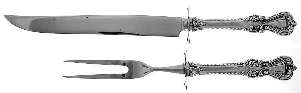 Old Colonial (Sterling, 1895, No Monograms) Carving Set-2pc/Lg-Stnbl/Roast W/Sterling Guard