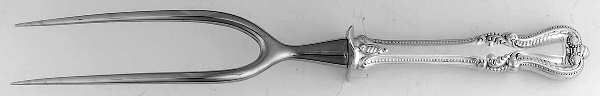 Old Colonial (Sterling, 1895, No Monograms) Lg Carving/Roast Fork-Stn Prong w/Sterling Guard