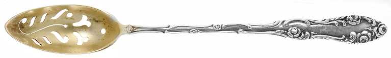 Old English (Sterling, 1892, No Monos) Pierced Bowl Short Handle Olive Spoon