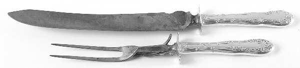 Old English (Sterling, 1892, No Monos) Large 2-Piece Roast Carving Set w/Stainless Blade