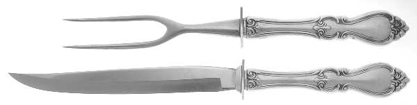 Queen Elizabeth I (Sterling, 1970, No Monograms) 2 Piece Small Carving Set W/ Sterling Guard