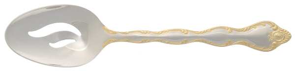 Rose Cascade (Stainless, Gold Accent) Pierced Tablespoon (Serving Spoon)