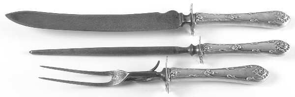 Rustic (Sterling, 1895) (3 Pc)Carving Set-Lg Stnbl/Roast w/Sterling Guard