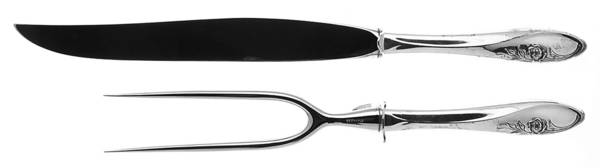 Sculptured Rose (Sterling, 1961) Large 2-Piece Roast Carving Set w/ Stainless Blade