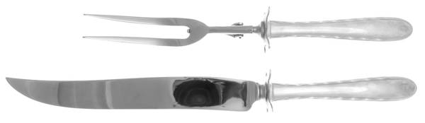 Silver Flutes (Sterling, 1941, No Monograms) 2pc Large Roast Carving Set-Stnl w/Sterling Guard