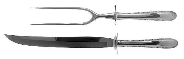 Silver Flutes (Sterling, 1941, No Monograms) (2 Pc)Carving Set-Lg Stnbl/Roast w/Sterling Guard