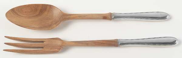 Silver Flutes (Sterling, 1941, No Monograms) Wooden Bowl 2-Piece Salad Set