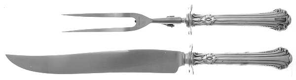 Silver Plumes (Sterling, 1939, No Monograms) Large 2-Piece Roast Carving Set w/ Stainless Blade