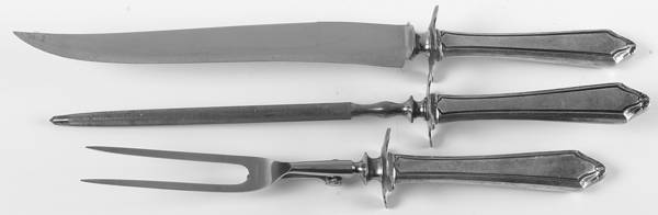 Virginia Carvel (Sterling, 1919, No Monograms) Large 3-Piece Roast Carving Set w/ Stainless Blade