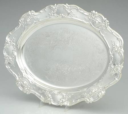 Old Master-Embossed(Silverplate, Roses-Scrolls) Small Plated Meat Platter No Well