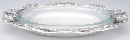 Old Master-Embossed(Silverplate, Roses-Scrolls) 2 Quart Oval Open Casserole with Liner