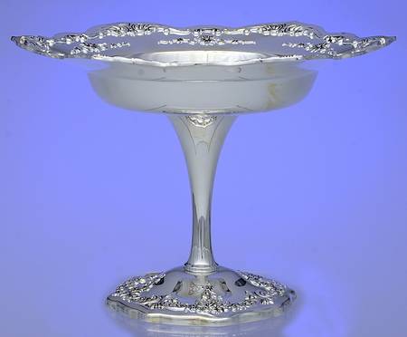 Old Master-Embossed(Silverplate, Roses-Scrolls) Round Compote (Height X Width)