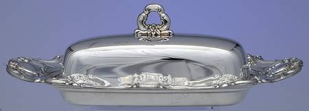 Old Master-Embossed(Silverplate, Roses-Scrolls) 1/4 Pound Silverplate Butter Dish, No Liner