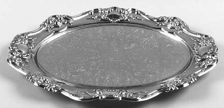 Old Master-Embossed(Silverplate, Roses-Scrolls) 13" Oval Footed Tray with Glass LIner