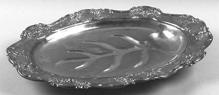 Old Master-Embossed(Silverplate, Roses-Scrolls) Small Plated Footed Meat Platter with Well