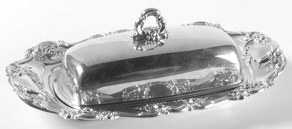 Old Master-Embossed(Silverplate, Roses-Scrolls) 1/4 Pound Silverplate Butter Dish, No Liner