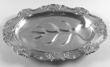 Old Master-Embossed(Silverplate, Roses-Scrolls) Large Plated Footed Meat Platter with Well