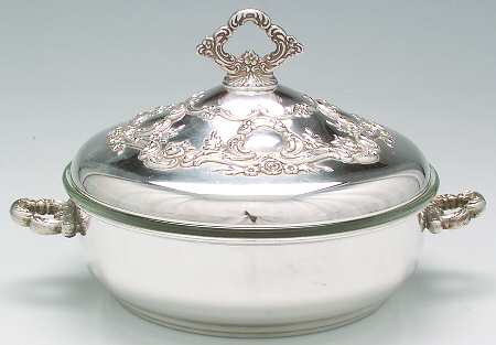 Old Master-Embossed(Silverplate, Roses-Scrolls) Plated Round Covered Casserole with Glass