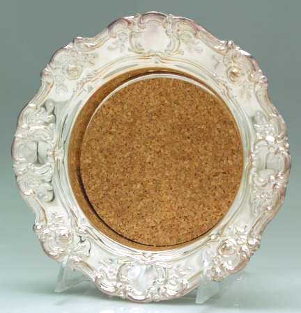 Old Master-Embossed(Silverplate, Roses-Scrolls) Wine Coaster with Cork Insert
