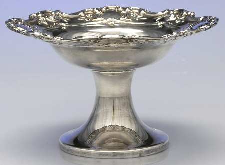 Old Master-Embossed(Silverplate, Roses-Scrolls) Small Silverplate Compote