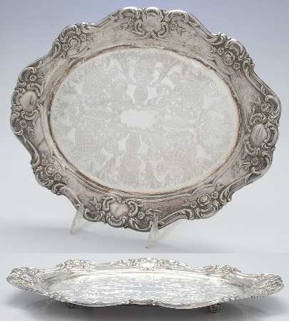 Old Master-Embossed(Silverplate, Roses-Scrolls) 13" Oval Footed Tray