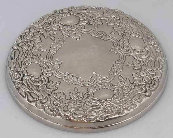 Old Master-Embossed(Silverplate, Roses-Scrolls) Purse Mirror
