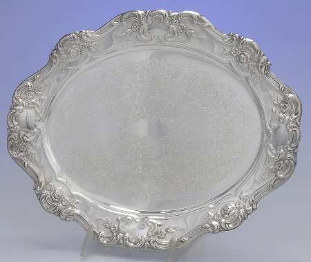 Old Master-Embossed(Silverplate, Roses-Scrolls) Small Meat Platter with Well and Cover