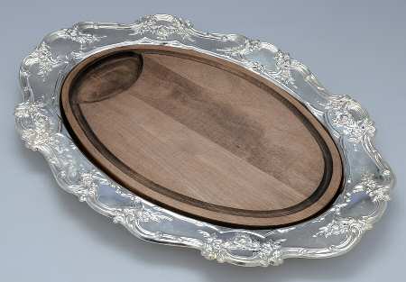 Old Master-Embossed(Silverplate, Roses-Scrolls) 17" Oval Relish with Wood Insert