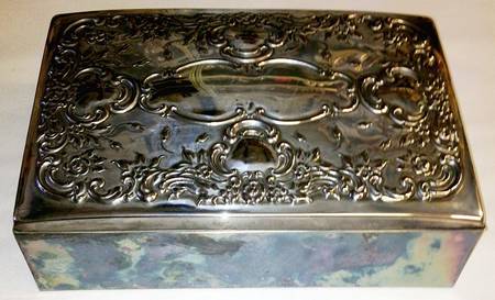 Old Master-Embossed(Silverplate, Roses-Scrolls) 5 Part Jewelry Box with Hinged Lid