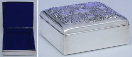 Old Master-Embossed(Silverplate, Roses-Scrolls) Jewelry Box with Hinged Lid