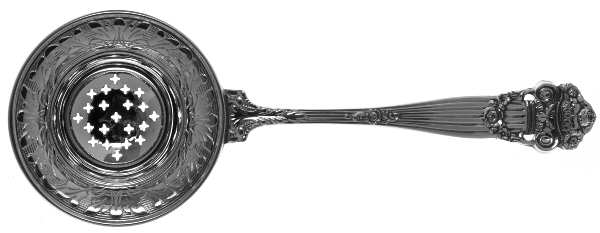Georgian (Sterling, Newer) Individual Overcup Tea Strainer with Silverplate Bowl