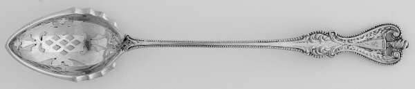 Old Colonial (Sterling, 1895, Monograms) Pierced Bowl Short Handle Olive Spoon by Towle Silver